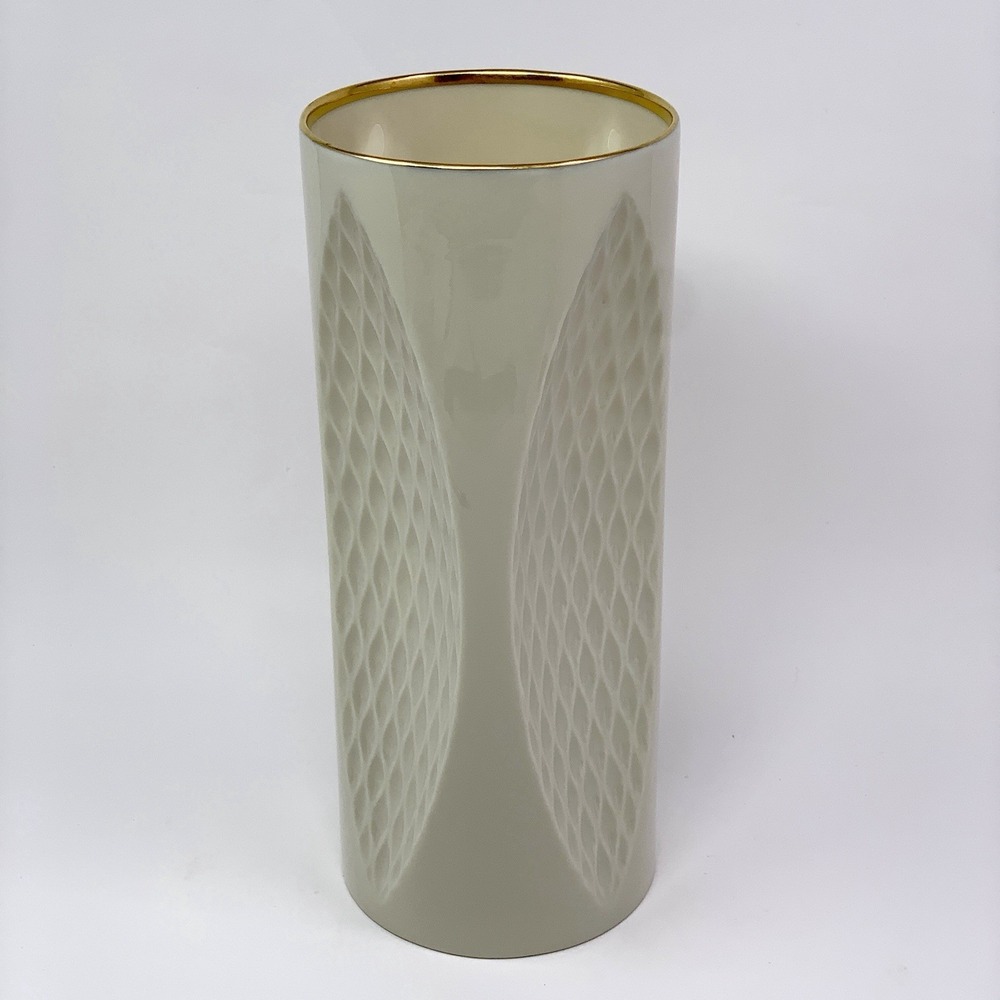 Lenox Mirage Diamond 4 Sided Textured Ivory Bone China 10.5" Vase 24K Gold Trim